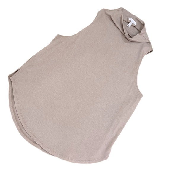 Leigh biege sleeveless envelop hem stretchy top mock neck size large - Picture 2 of 10